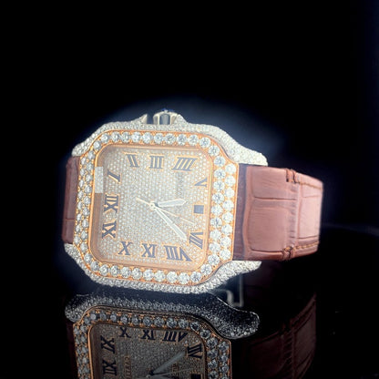 MW Fully  Luxury iced out watch Silicone Band  Square Roman Dial  Stylish Automatic Moissanite  Watch Hip Hop  Movement Studded  Bust Down   Iced Out  MW_C1040