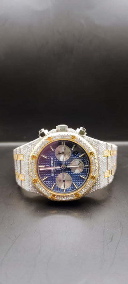 Iced Out Moissanite Diamond Watch with Chronograph - VVS Moissanite Men's Wrist Watch, Perfect Wedding Gift