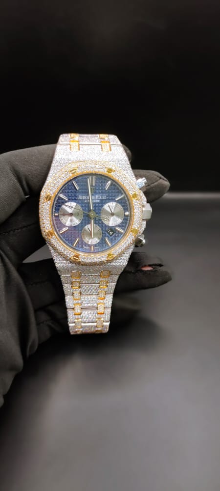 Iced Out Moissanite Diamond Watch with Chronograph - VVS Moissanite Men's Wrist Watch, Perfect Wedding Gift