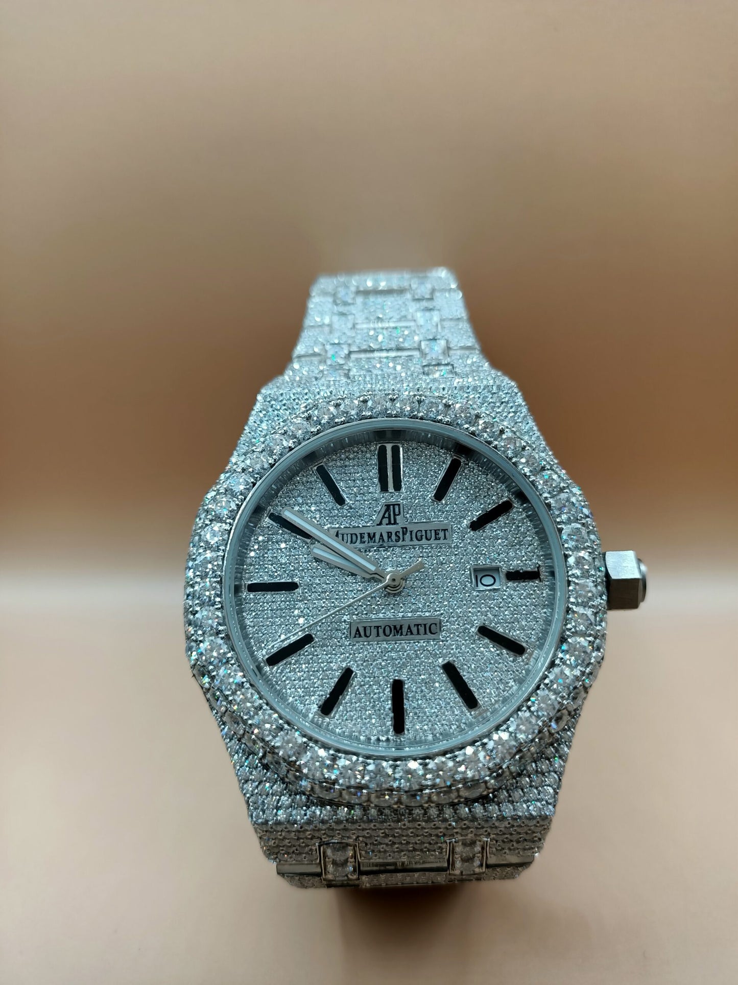 Luxury Iced Out D Color Moissanite Diamond Men's Watch - Stainless Steel White Gold Timepiece