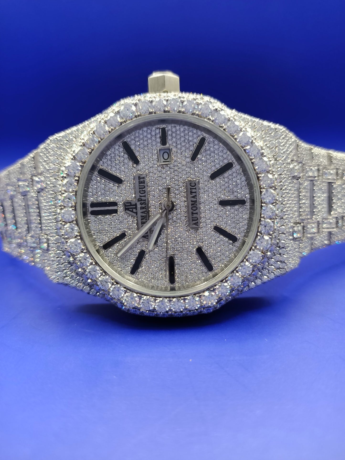 Luxury Iced Out D Color Moissanite Diamond Men's Watch - Stainless Steel White Gold Timepiece