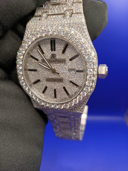 Luxury Iced Out D Color Moissanite Diamond Men's Watch - Stainless Steel White Gold Timepiece