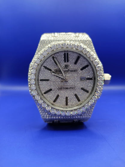 Luxury Iced Out D Color Moissanite Diamond Men's Watch - Stainless Steel White Gold Timepiece