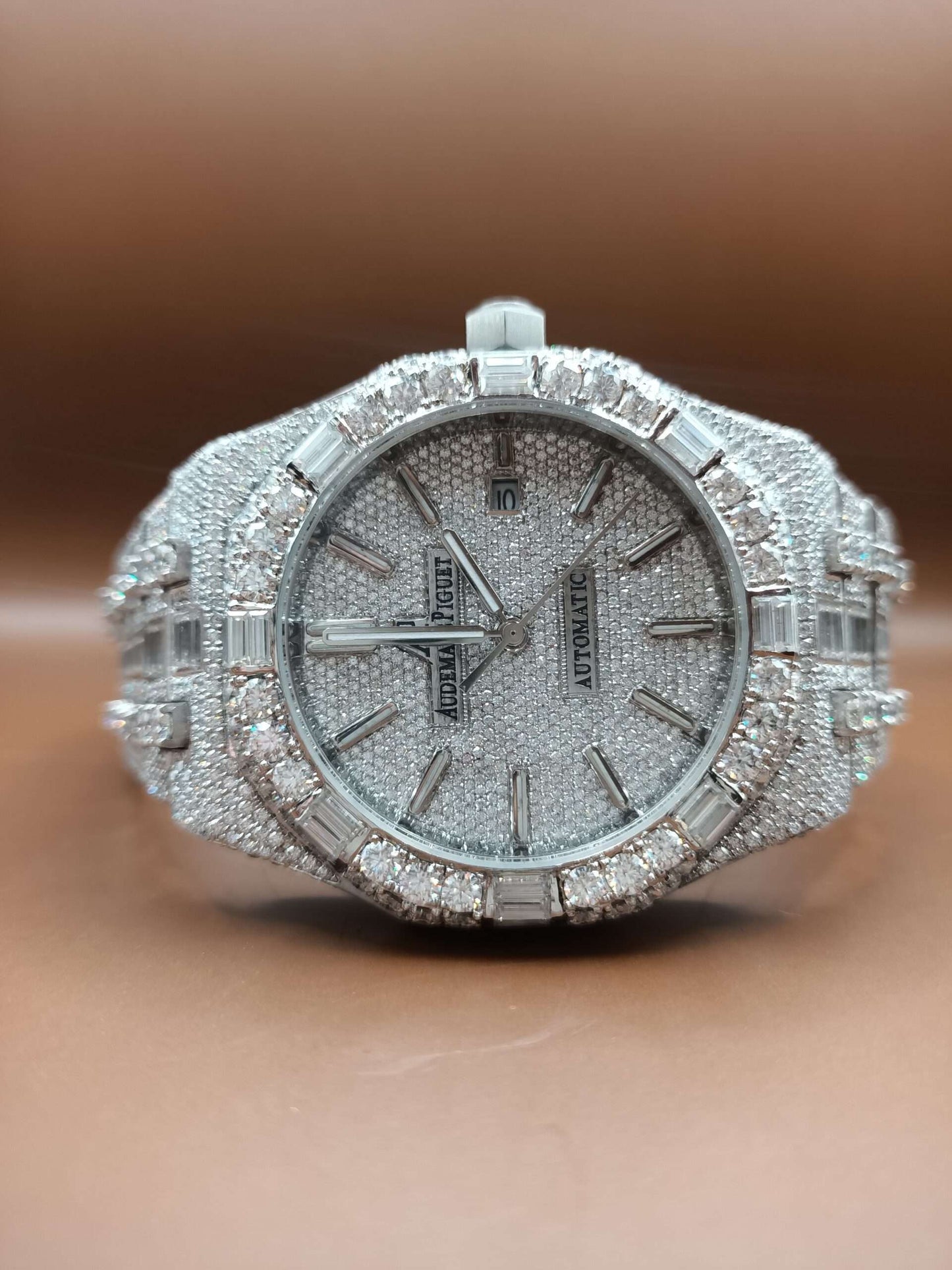 Baguette & Round Moissanite Diamond Iced Out Watch, Automatic Movement Hip Hop Watch