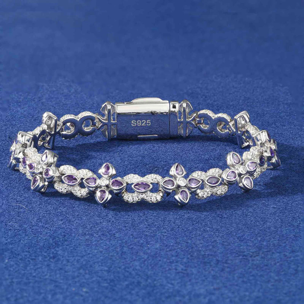 10mm Moissanite Purple Four-Leaf Clover Infinity Bracelet – VVS Diamond-Look Lucky Charm Jewelry in 925 Silver, Yellow, Rose & White Gold Finishes