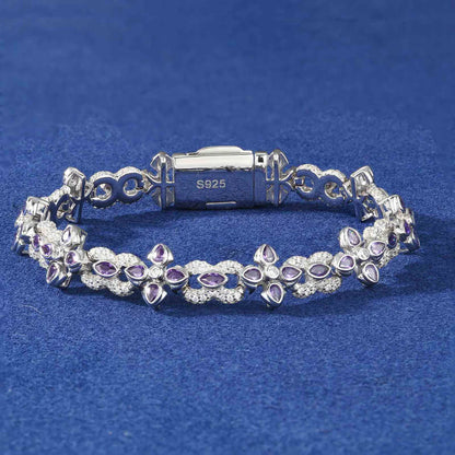10mm Moissanite Purple Four-Leaf Clover Infinity Bracelet – VVS Diamond-Look Lucky Charm Jewelry in 925 Silver, Yellow, Rose & White Gold Finishes