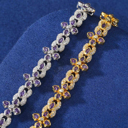 10mm Moissanite Purple Four-Leaf Clover Infinity Bracelet – VVS Diamond-Look Lucky Charm Jewelry in 925 Silver, Yellow, Rose & White Gold Finishes