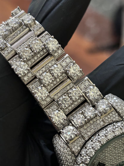 MW  Lavish Roman Dial  Iced Out VVS Moissanite Stainless Steel  Diamond Hip Hop Bust Down Watch  Studded Watch Automatic Movement Watch Fully Iced out Watch MW_R1003