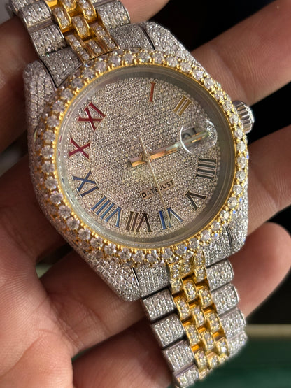 MW  Classic Roman Dial Iced Out VVS Moissanite Stainless Steel  Diamond Hip Hop Bust Down Watch  Studded Watch Automatic Movement Watch Fully Iced out Watch MW_R1002