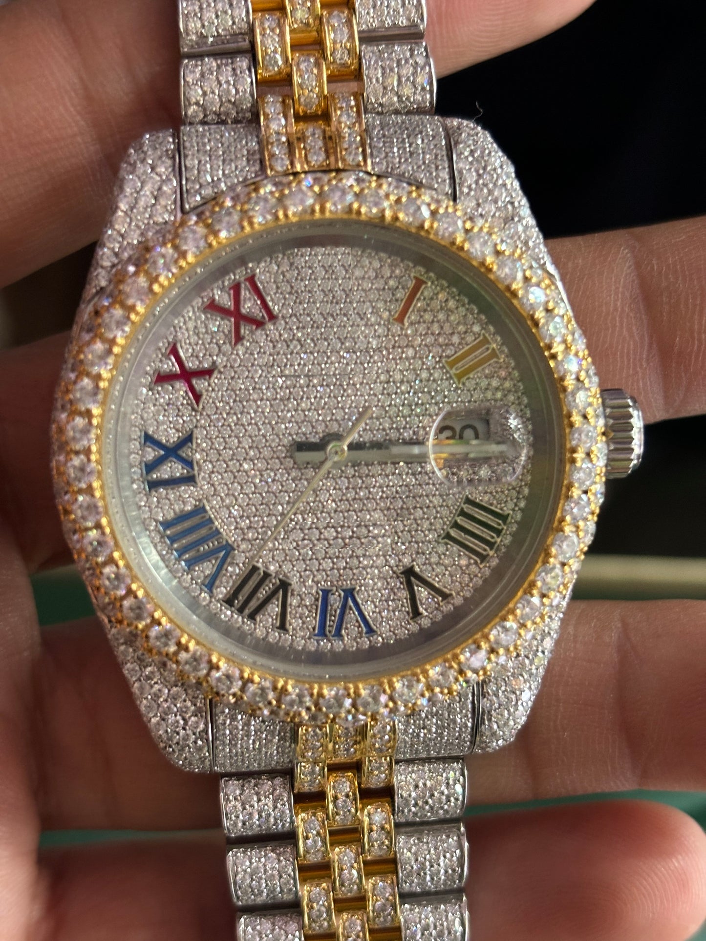 MW  Classic Roman Dial Iced Out VVS Moissanite Stainless Steel  Diamond Hip Hop Bust Down Watch  Studded Watch Automatic Movement Watch Fully Iced out Watch MW_R1002