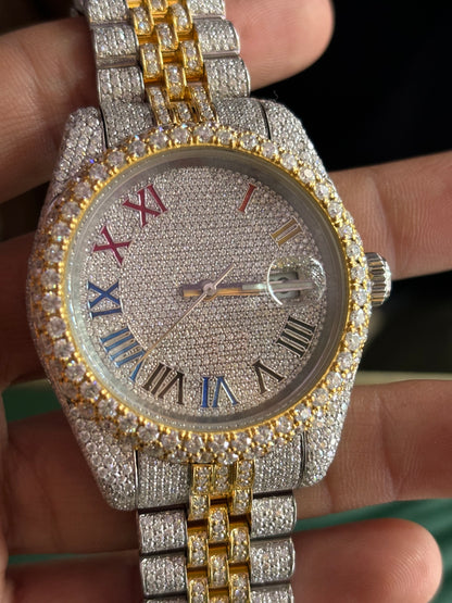 MW  Classic Roman Dial Iced Out VVS Moissanite Stainless Steel  Diamond Hip Hop Bust Down Watch  Studded Watch Automatic Movement Watch Fully Iced out Watch MW_R1002