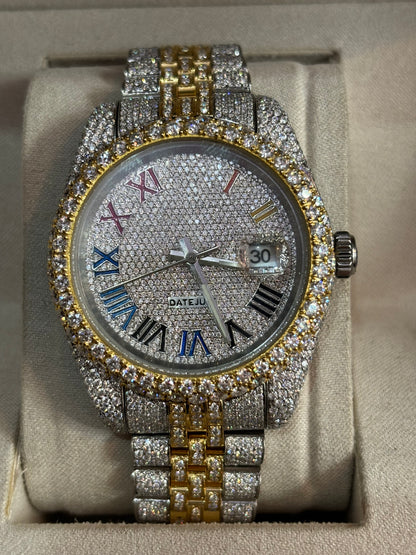 MW  Classic Roman Dial Iced Out VVS Moissanite Stainless Steel  Diamond Hip Hop Bust Down Watch  Studded Watch Automatic Movement Watch Fully Iced out Watch MW_R1002