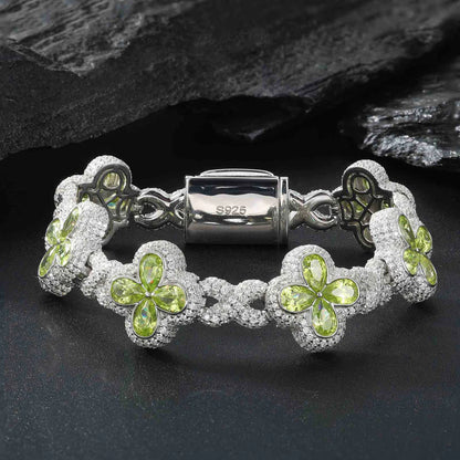 14mm Moissanite Infinity Colored Four-Leaf Clover Bracelet – VVS Diamond-Look Charm Jewelry in 925 Silver, Yellow, Rose & White Gold Finishes