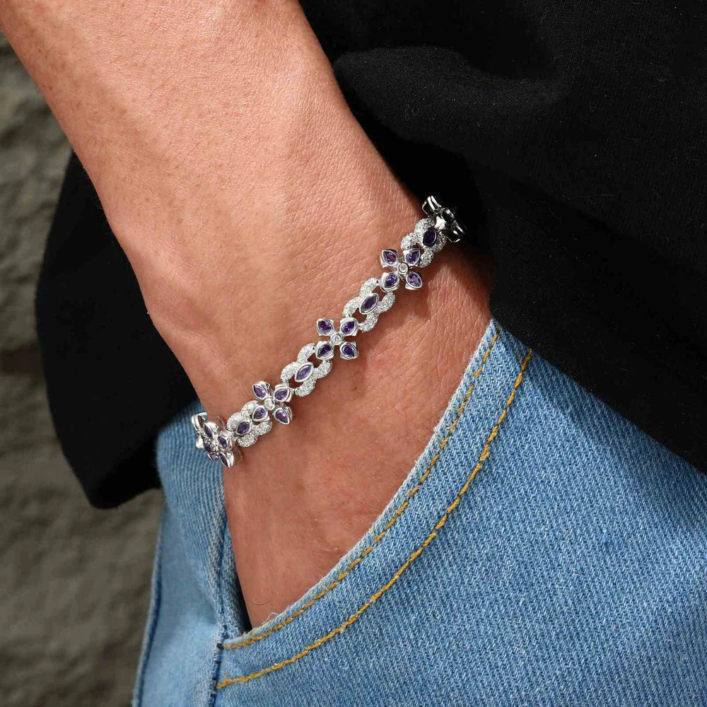 10mm Moissanite Purple Four-Leaf Clover Infinity Bracelet – VVS Diamond-Look Lucky Charm Jewelry in 925 Silver, Yellow, Rose & White Gold Finishes