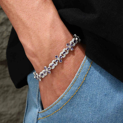 10mm Moissanite Purple Four-Leaf Clover Infinity Bracelet – VVS Diamond-Look Lucky Charm Jewelry in 925 Silver, Yellow, Rose & White Gold Finishes