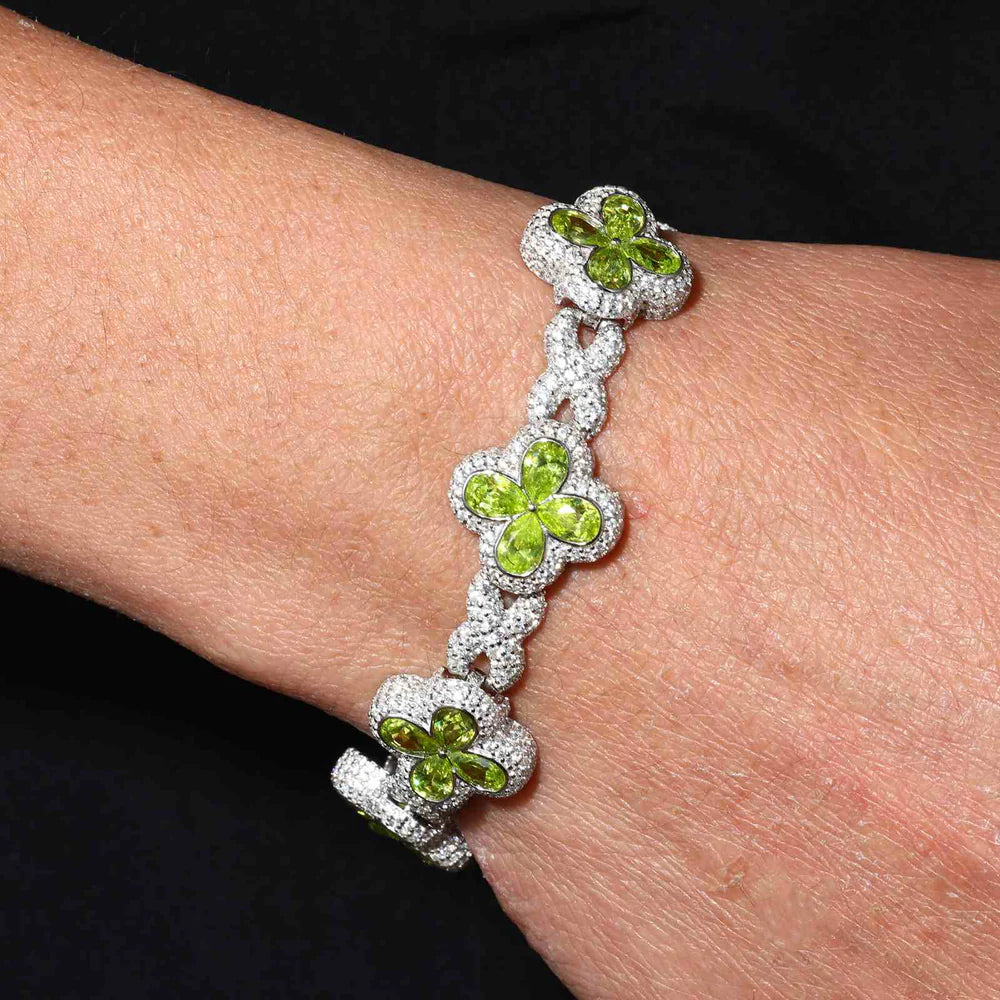 14mm Moissanite Infinity Colored Four-Leaf Clover Bracelet – VVS Diamond-Look Charm Jewelry in 925 Silver, Yellow, Rose & White Gold Finishes