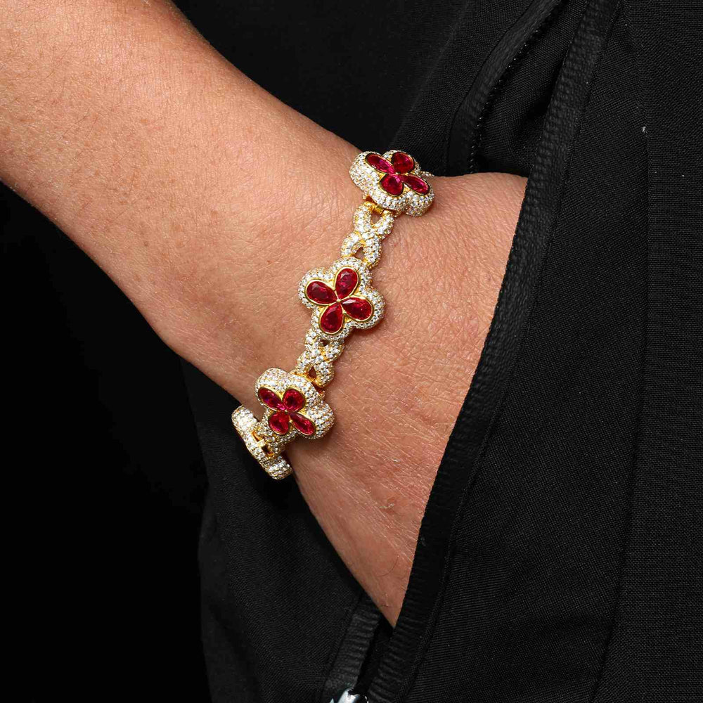 14mm Moissanite Infinity Colored Four-Leaf Clover Bracelet – VVS Diamond-Look Charm Jewelry in 925 Silver, Yellow, Rose & White Gold Finishes