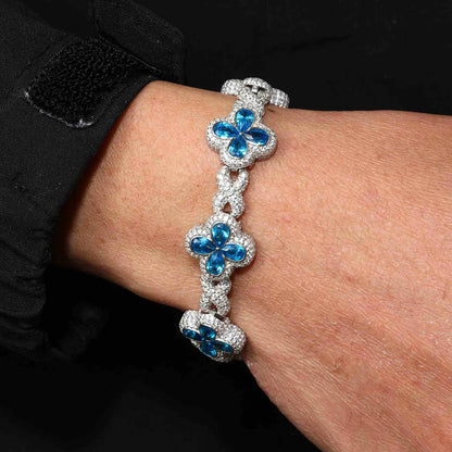 14mm Moissanite Infinity Colored Four-Leaf Clover Bracelet – VVS Diamond-Look Charm Jewelry in 925 Silver, Yellow, Rose & White Gold Finishes