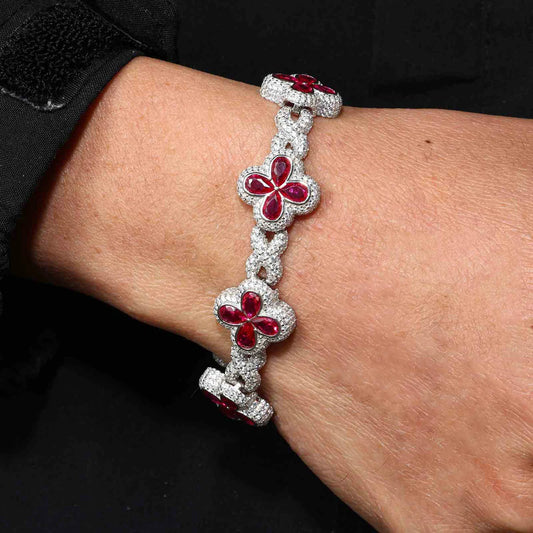 14mm Moissanite Infinity Colored Four-Leaf Clover Bracelet – VVS Diamond-Look Charm Jewelry in 925 Silver, Yellow, Rose & White Gold Finishes