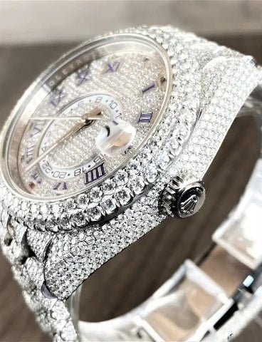 MW Fully Studded Watch Automatic Premium Round Roman  Dial Watch  Iced Out VVS Moissanite Stainless Steel  Diamond Hip Hop Bust Down Watch   Movement Watch Fully Iced out Watch MW_R1044