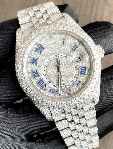 MW Fully Studded Watch Automatic Premium Round Roman  Dial Watch  Iced Out VVS Moissanite Stainless Steel  Diamond Hip Hop Bust Down Watch   Movement Watch Fully Iced out Watch MW_R1044