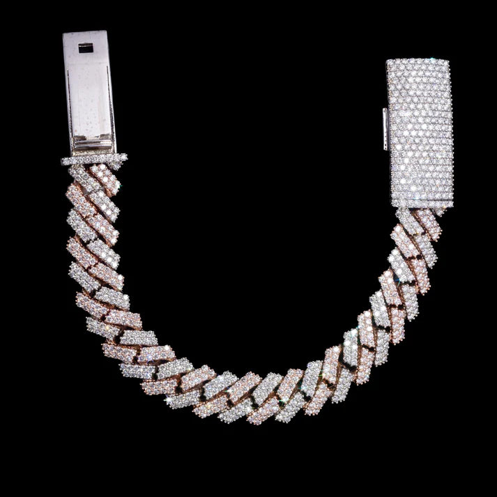 10MM White & Rose Gold Moissanite Prong Bracelet – Iced Out VVS Diamond-Look Two-Tone Tennis Style Jewelry for Men & Women
