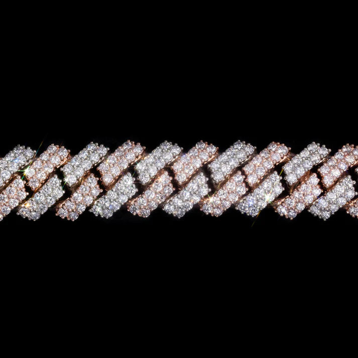 10MM White & Rose Gold Moissanite Prong Bracelet – Iced Out VVS Diamond-Look Two-Tone Tennis Style Jewelry for Men & Women