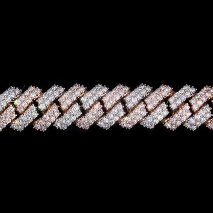 10MM White & Rose Gold Moissanite Prong Bracelet – Iced Out VVS Diamond-Look Two-Tone Tennis Style Jewelry for Men & Women