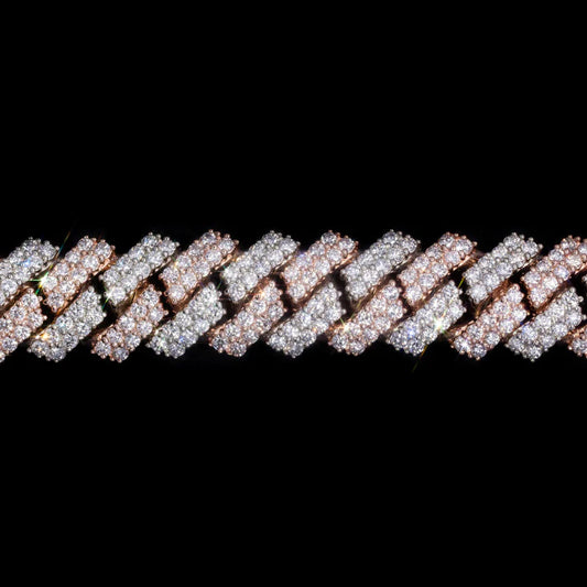 10MM White & Rose Gold Moissanite Prong Bracelet – Iced Out VVS Diamond-Look Two-Tone Tennis Style Jewelry for Men & Women
