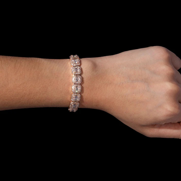 10MM Rose Gold Moissanite Cushion-Cut Tennis Bracelet – Iced Out VVS Diamond-Look Luxury Jewelry for Men & Women
