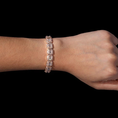10MM Rose Gold Moissanite Cushion-Cut Tennis Bracelet – Iced Out VVS Diamond-Look Luxury Jewelry for Men & Women