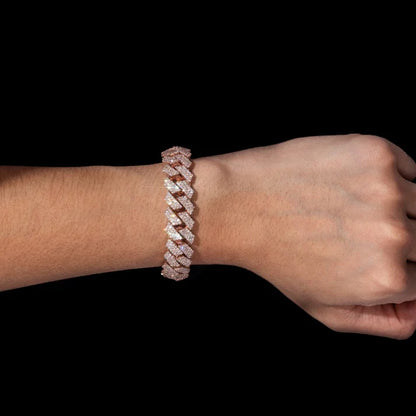 10 MM  Rose Gold Moissanite Baguette Cuban Link Bracelet – Iced Out VVS Diamond-Look Luxury Hip Hop Jewelry