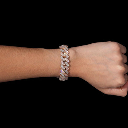 10MM White & Rose Gold Moissanite Prong Bracelet – Iced Out VVS Diamond-Look Two-Tone Tennis Style Jewelry for Men & Women