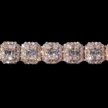 10MM Rose Gold Moissanite Cushion-Cut Tennis Bracelet – Iced Out VVS Diamond-Look Luxury Jewelry for Men & Women