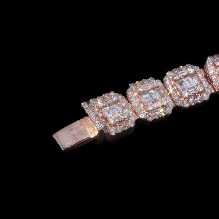 10MM Rose Gold Moissanite Cushion-Cut Tennis Bracelet – Iced Out VVS Diamond-Look Luxury Jewelry for Men & Women