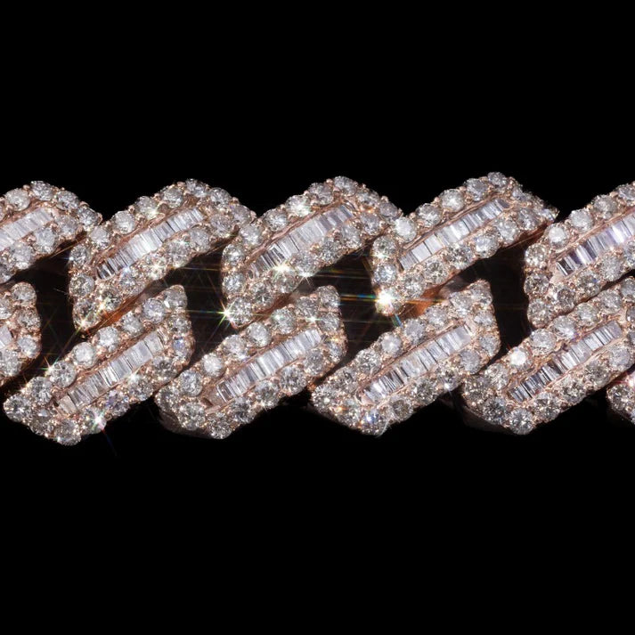 10 MM  Rose Gold Moissanite Baguette Cuban Link Bracelet – Iced Out VVS Diamond-Look Luxury Hip Hop Jewelry