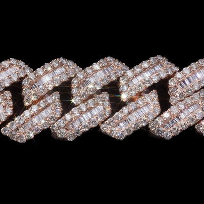 10 MM  Rose Gold Moissanite Baguette Cuban Link Bracelet – Iced Out VVS Diamond-Look Luxury Hip Hop Jewelry