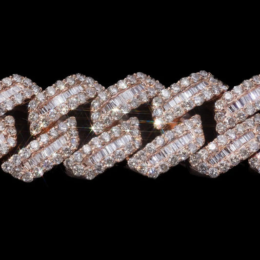 10 MM  Rose Gold Moissanite Baguette Cuban Link Bracelet – Iced Out VVS Diamond-Look Luxury Hip Hop Jewelry