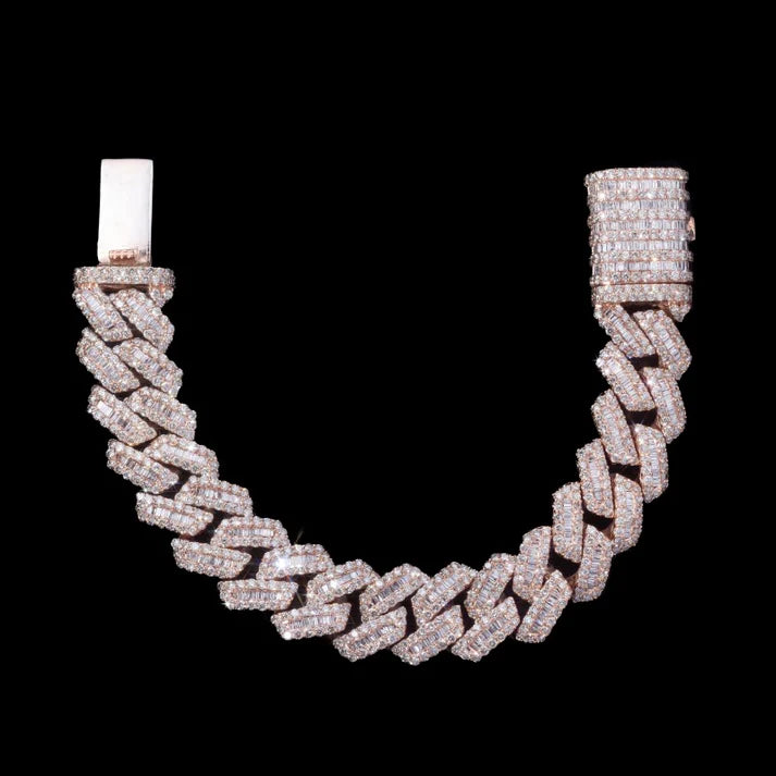 10 MM  Rose Gold Moissanite Baguette Cuban Link Bracelet – Iced Out VVS Diamond-Look Luxury Hip Hop Jewelry