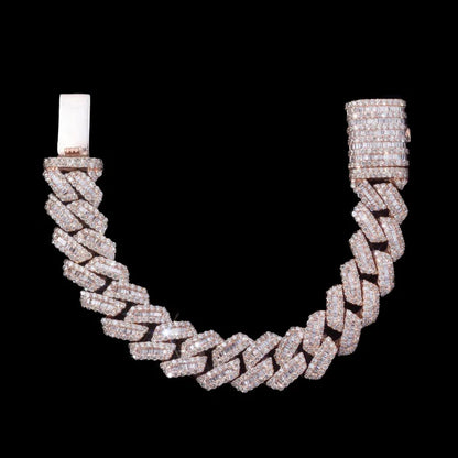 10 MM  Rose Gold Moissanite Baguette Cuban Link Bracelet – Iced Out VVS Diamond-Look Luxury Hip Hop Jewelry