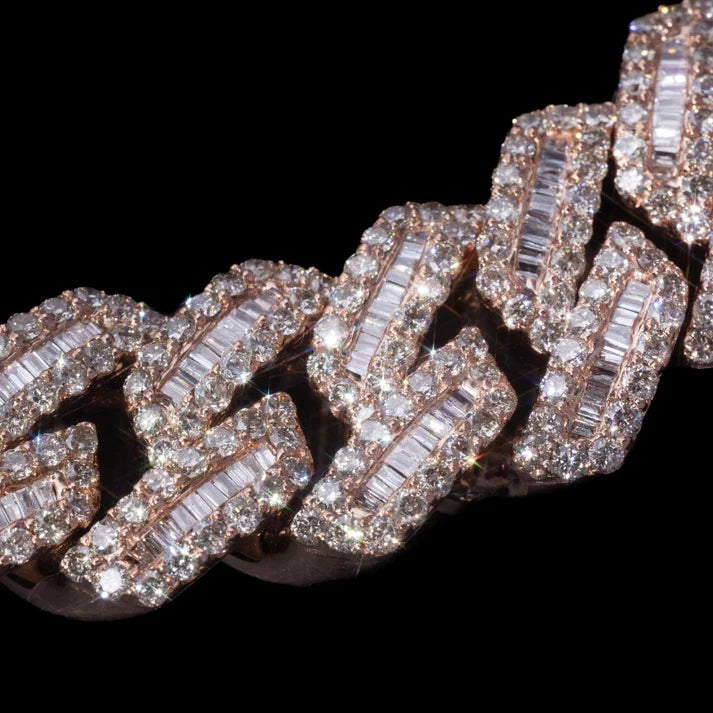 10 MM  Rose Gold Moissanite Baguette Cuban Link Bracelet – Iced Out VVS Diamond-Look Luxury Hip Hop Jewelry
