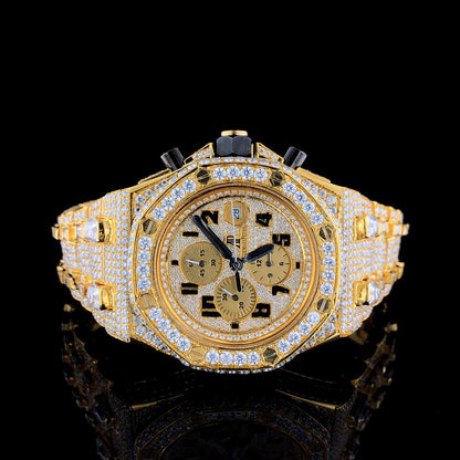 Iced Out VVS Diamond Men's Watch, Stainless Steel Chronograph, Rose Gold Plated 42mm – Luxury Full Diamond Watch