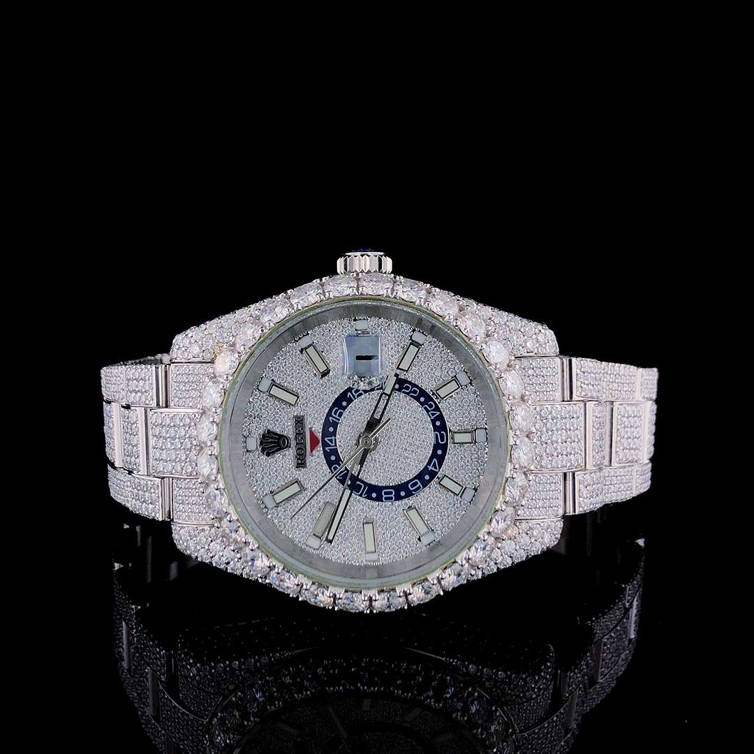 Fully Iced Out VVS Diamond Men’s Watch, 42mm Dial, White Gold Plated Stainless Steel – Luxury Birthday Gift for Him