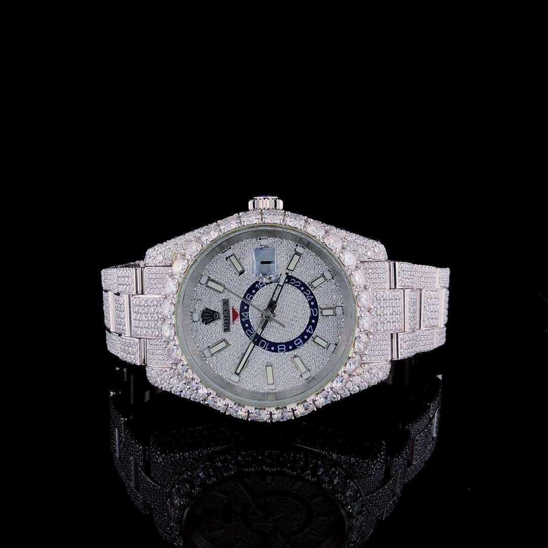 Fully Iced Out VVS Diamond Men’s Watch, 42mm Dial, White Gold Plated Stainless Steel – Luxury Birthday Gift for Him