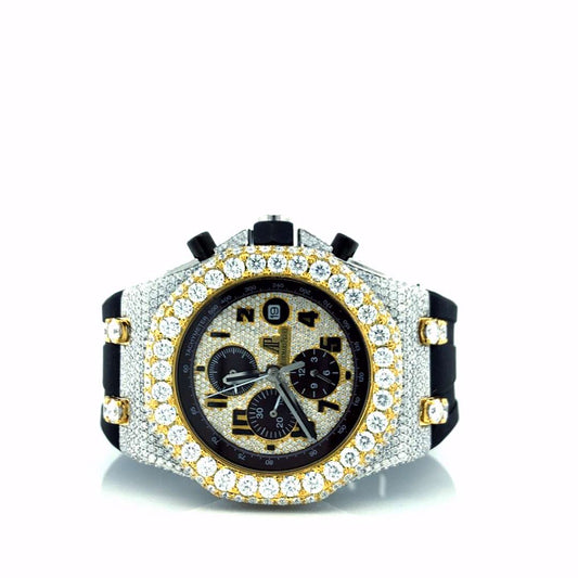 Full Iced Out VVS Moissanite Men Watch, Silicon Army Band All Chronology Working 42mm Men Watch