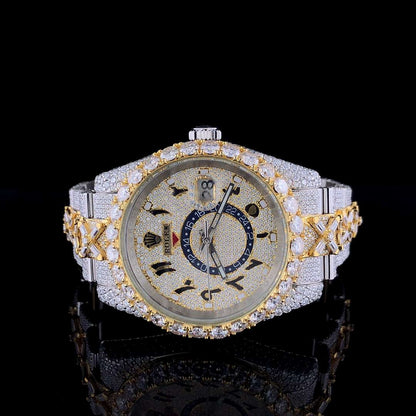 Fully Iced Out VVS Moissanite Men’s Watch, 42mm Dial, Baguette & Round Diamonds, White & Rose Gold 2-Tone Stainless Steel – Luxury Birthday Gift for Him