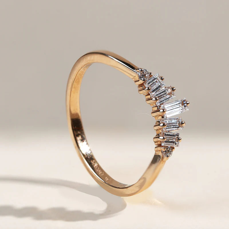 Empress Crown No.2 – Vintage Art Deco Moissanite or Diamond Contour Band in 14K Gold | Stacking Nesting Wedding Band for Her