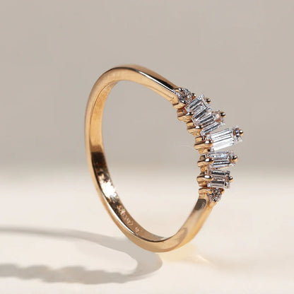 Empress Crown No.2 – Vintage Art Deco Moissanite or Diamond Contour Band in 14K Gold | Stacking Nesting Wedding Band for Her