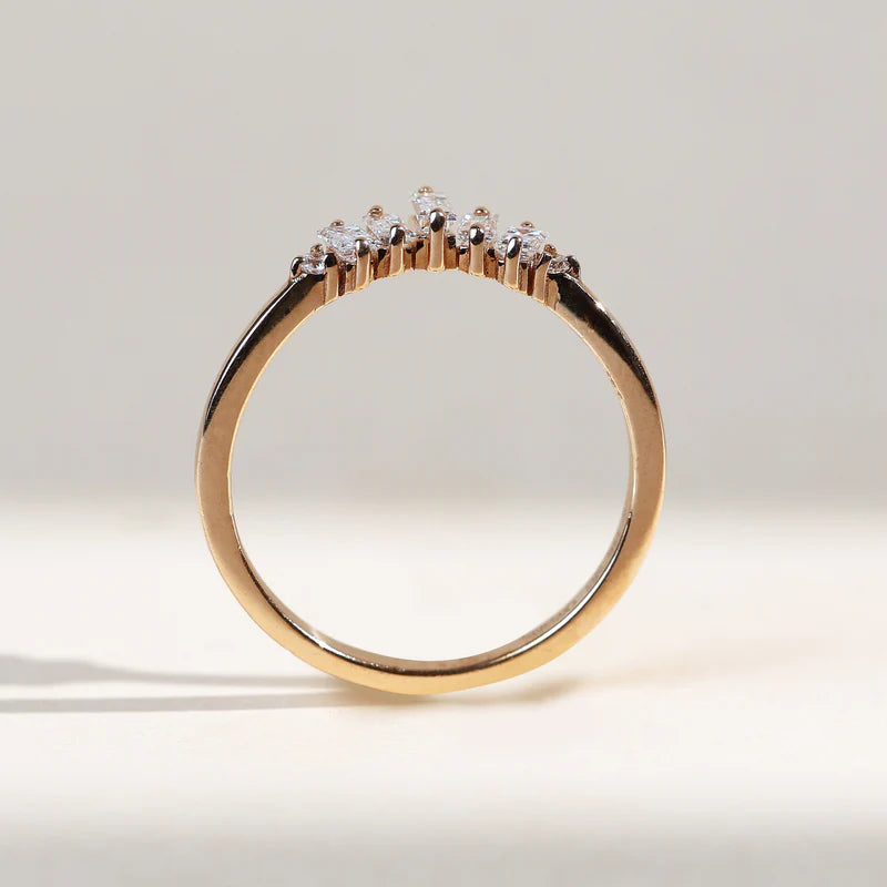 Empress Crown No.2 – Vintage Art Deco Moissanite or Diamond Contour Band in 14K Gold | Stacking Nesting Wedding Band for Her