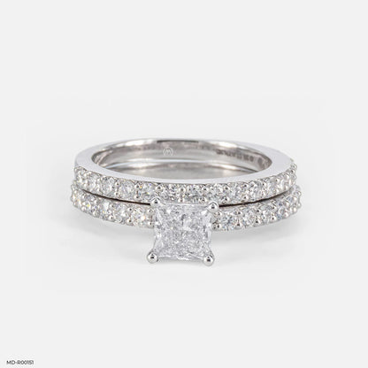 "Princess Cut Moissanite Engagement Ring with Eternity Band – VVS D-Color 925 Sterling Silver Bridal Ring Set for Women"